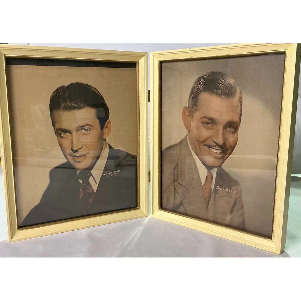 Vintage Clark Gable & James Stewart Folding Double Portrait Frame MGM